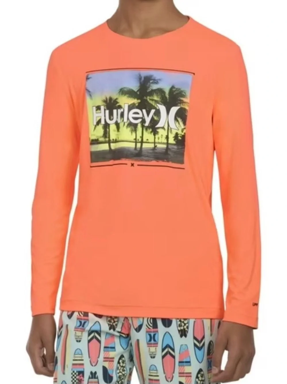 Hurley Boys Long Sleeve UPF 50+ Swim Top in Vibrant Orange Size XL 14-16 NEW